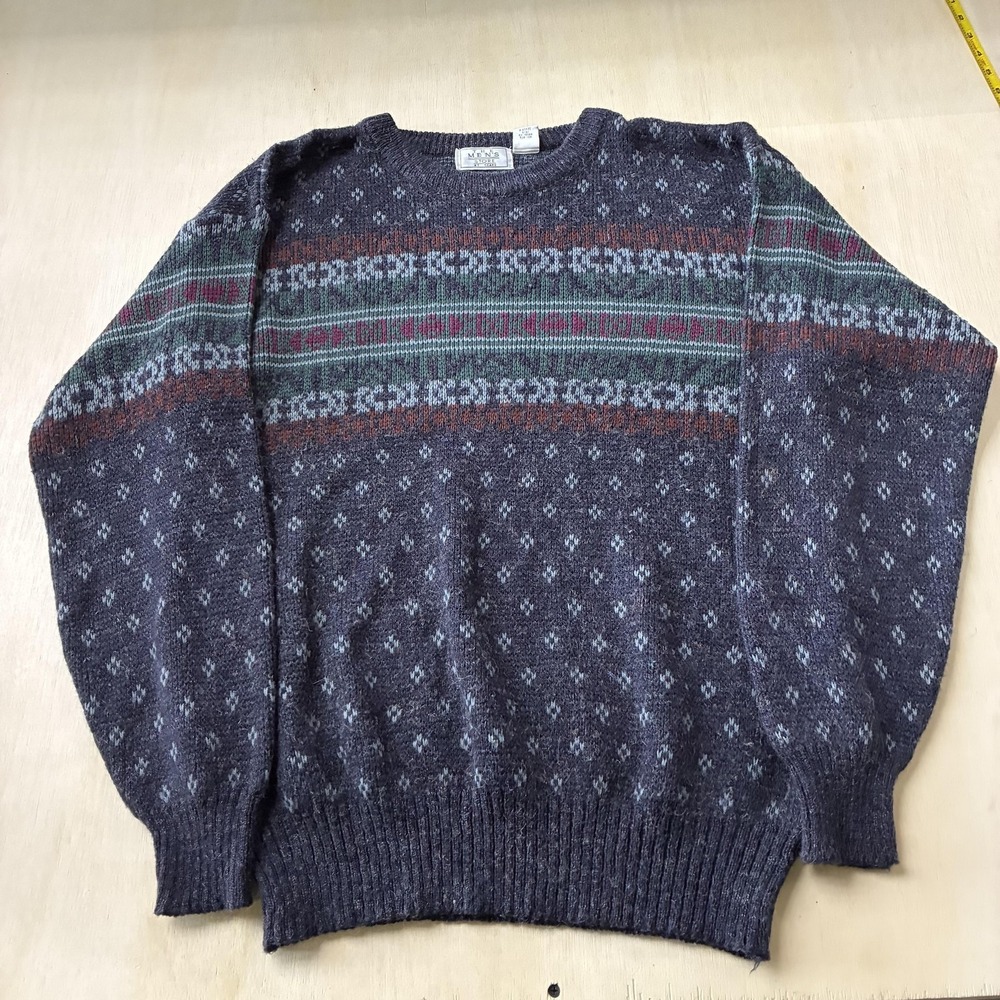 Vintage The Men's Store Sweater Mens XL Gray Fair Isle Tight Knit Wool Pullover